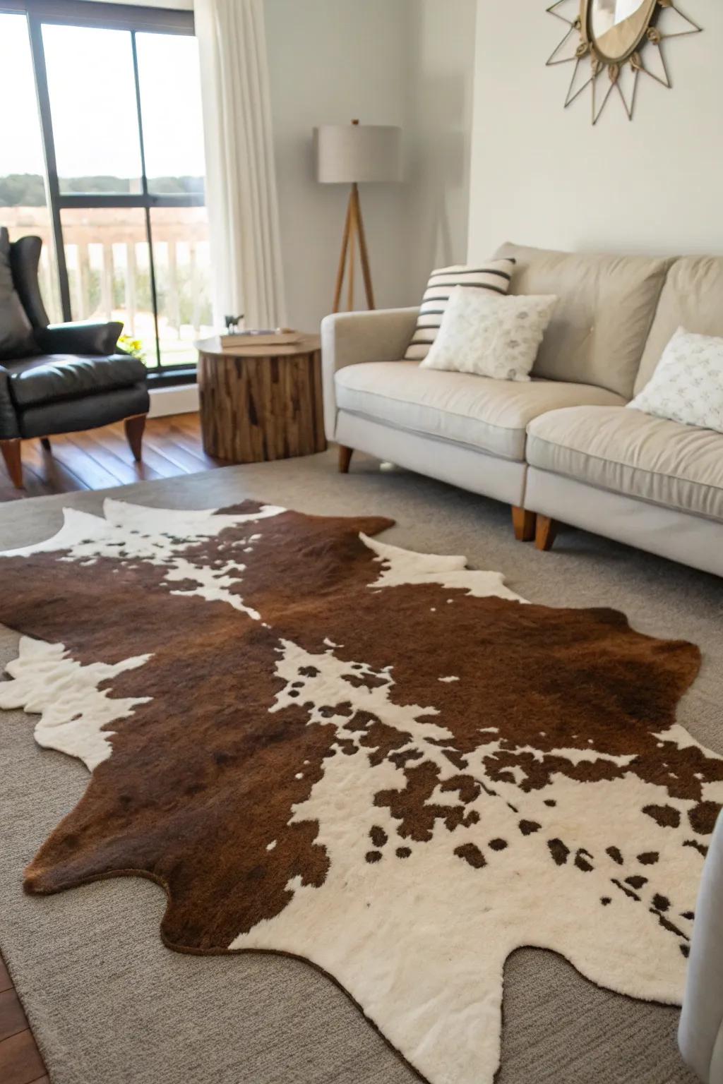 Calfskin rugs are a timeless Western decor choice.