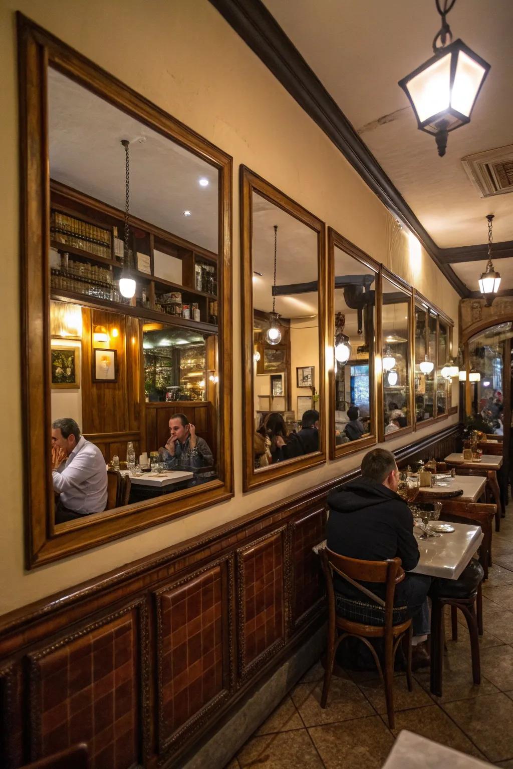 Mirrors trick the eye into seeing an enlarged space.