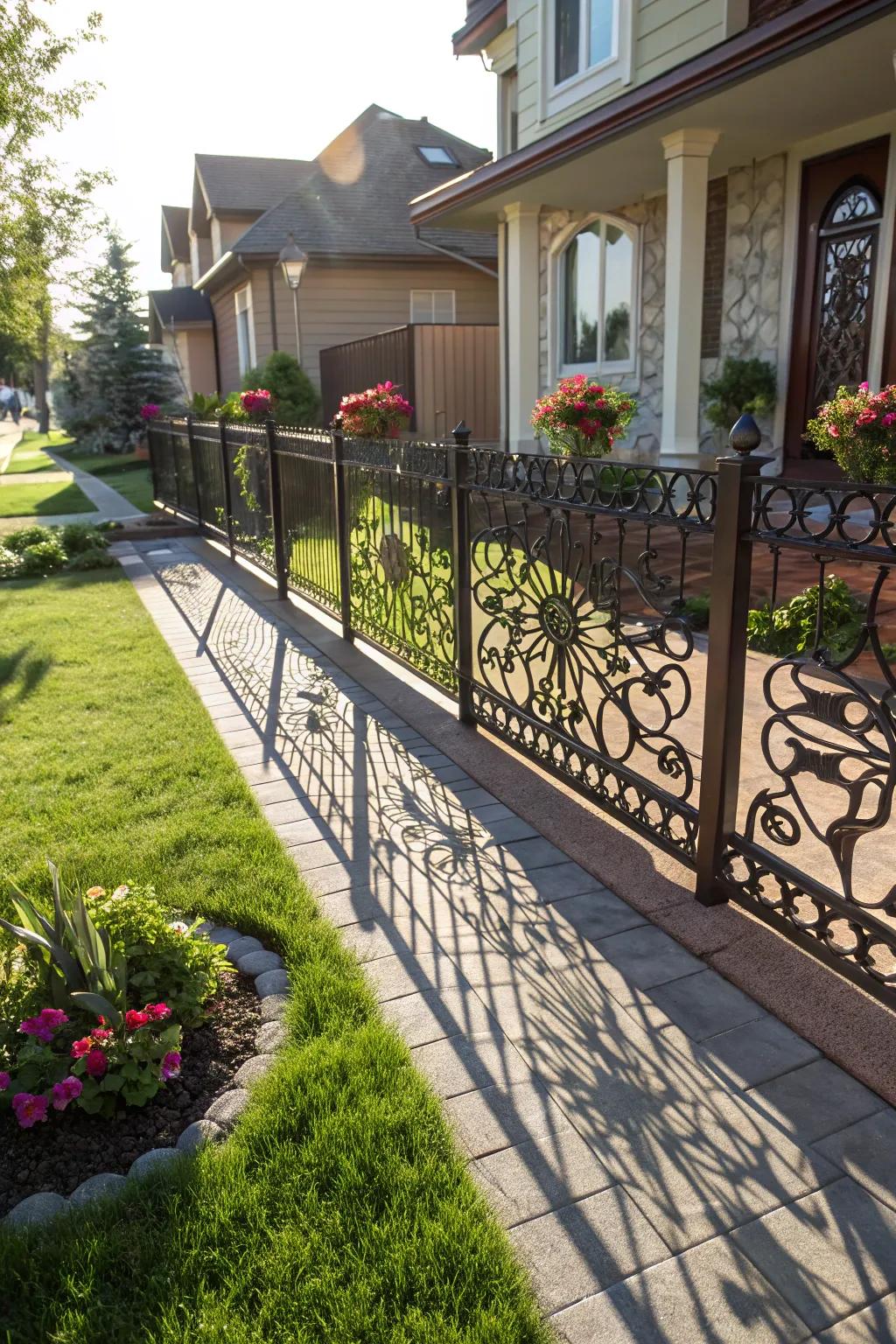 Ornamental metal panels present an artistic and functional border.