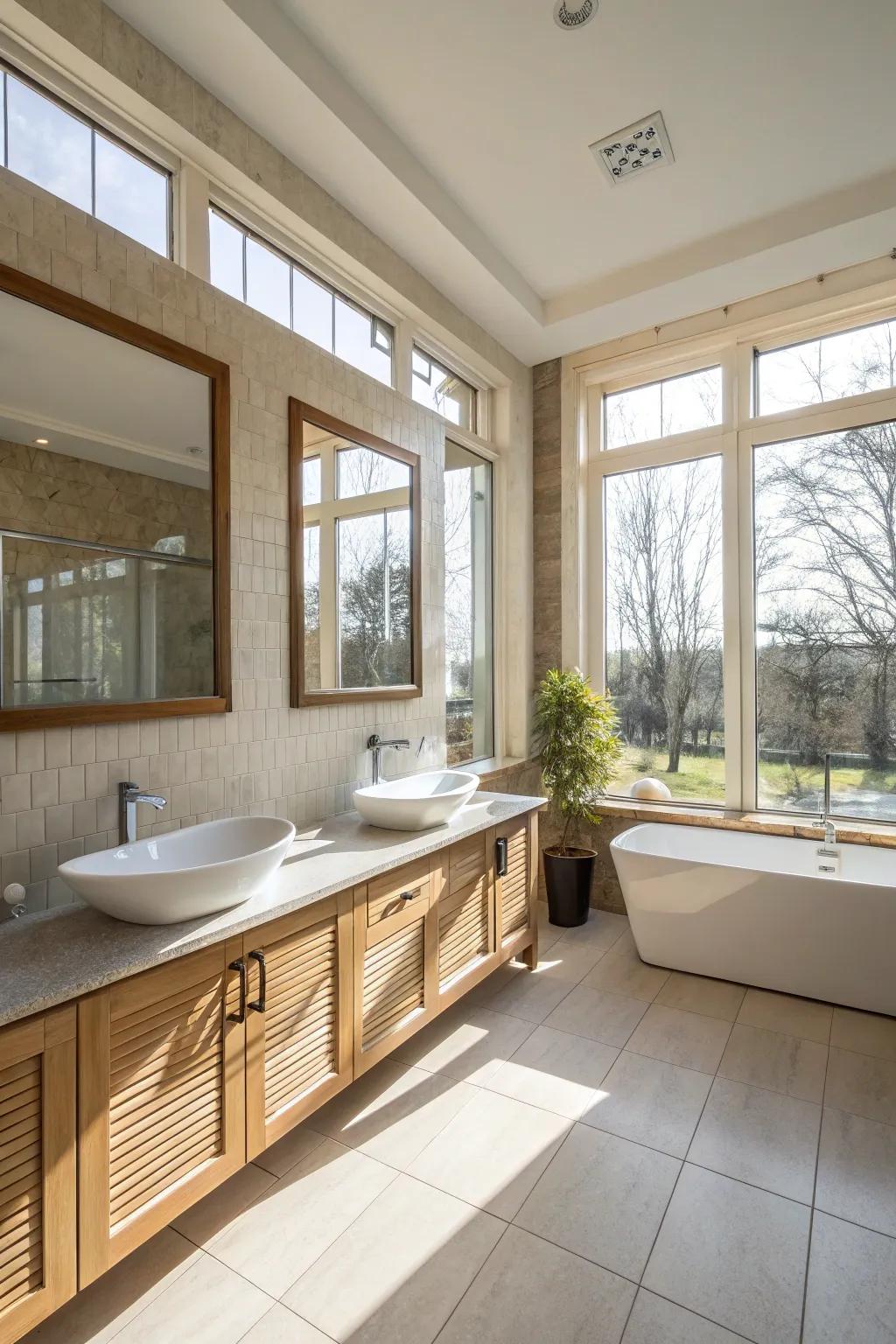 Natural light streaming into a modern bathroom.