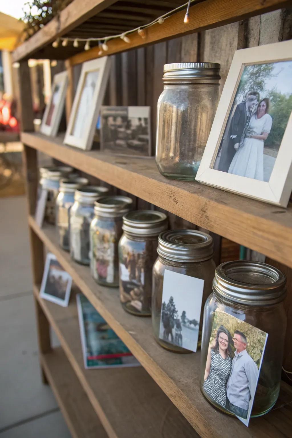 Add a personal touch with nostalgic image exhibits in antique containers.
