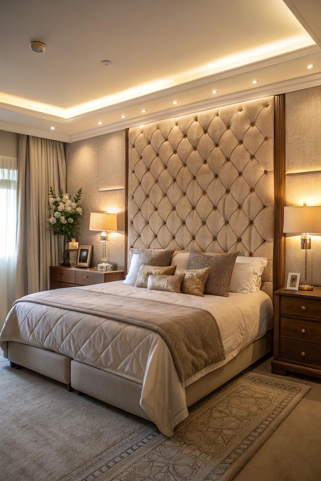 Fabric-covered walls add comfort and luxury to your bedroom.