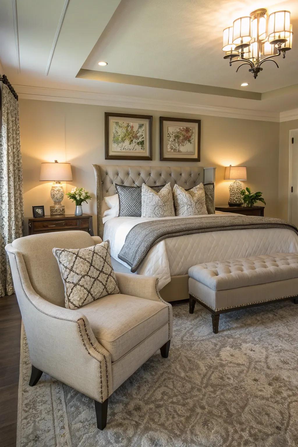 A seating area adds luxury and function to your bedroom.