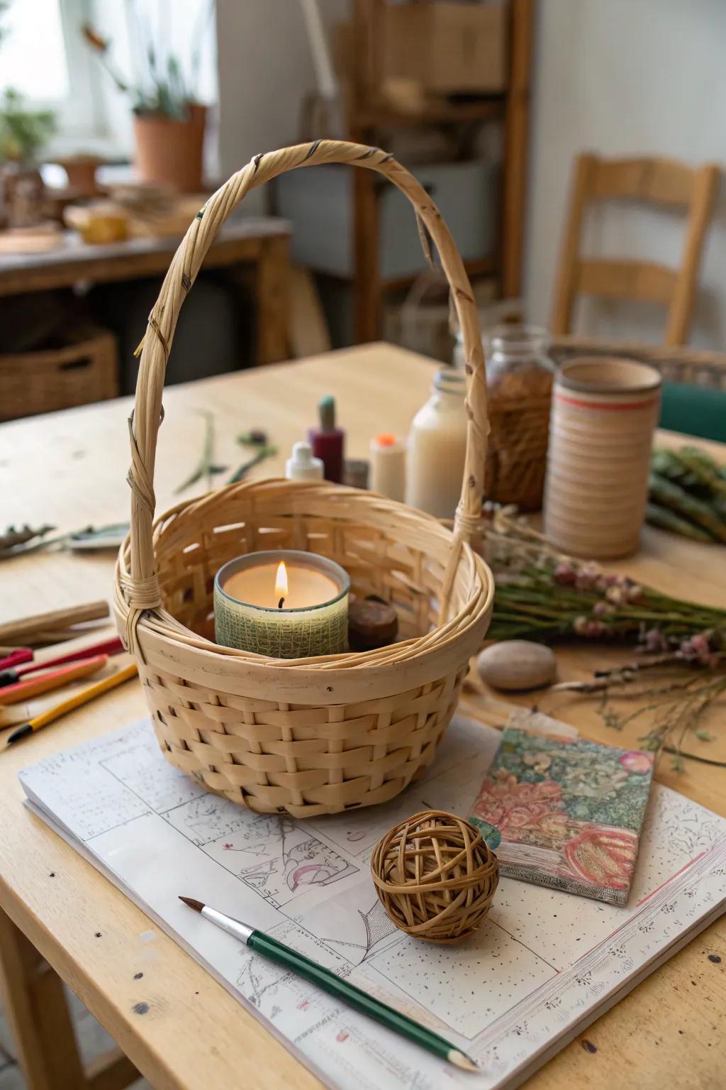 An artisan-inspired May basket filled with handcrafted treasures.