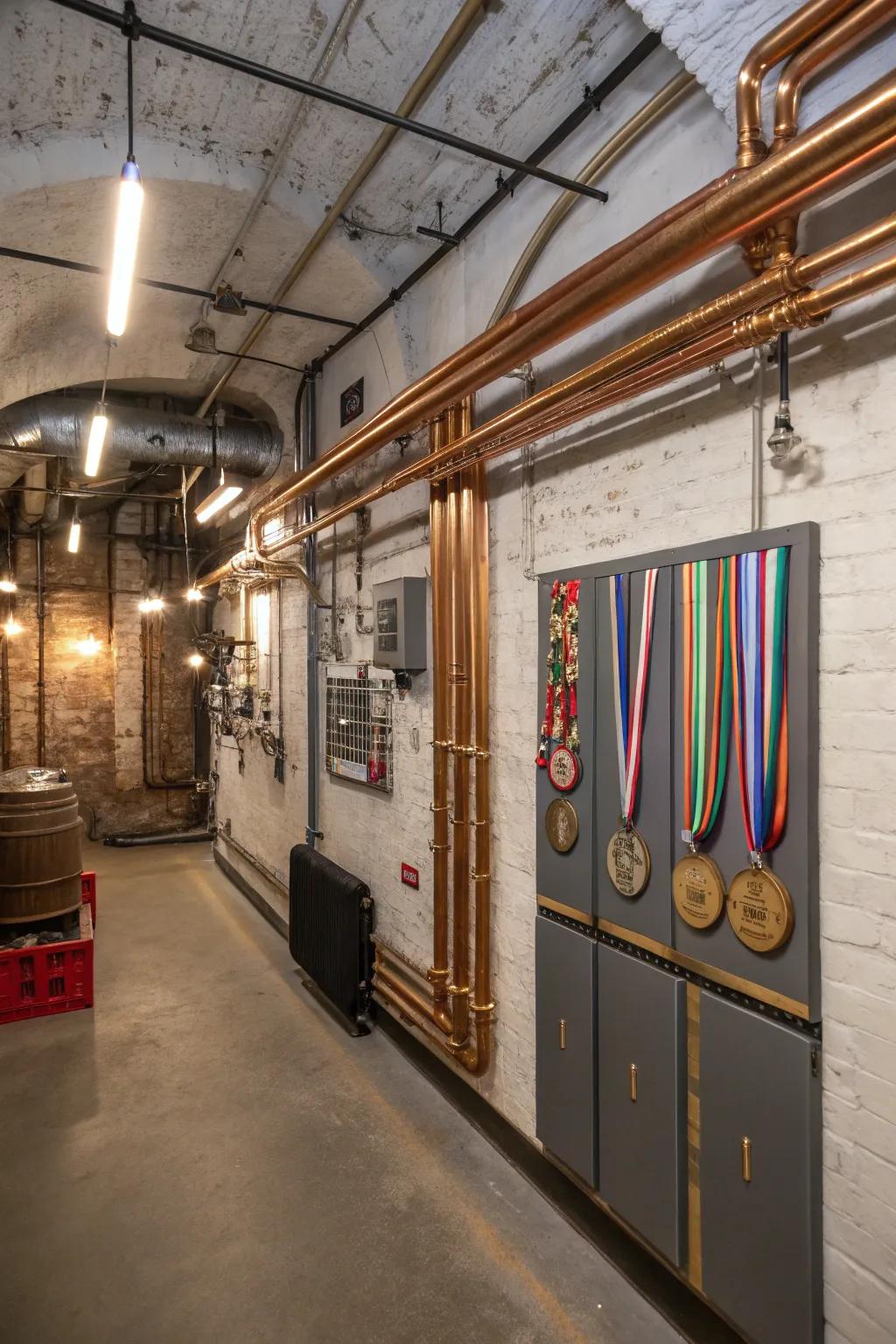 Get an industrial look using copper piping hangers.