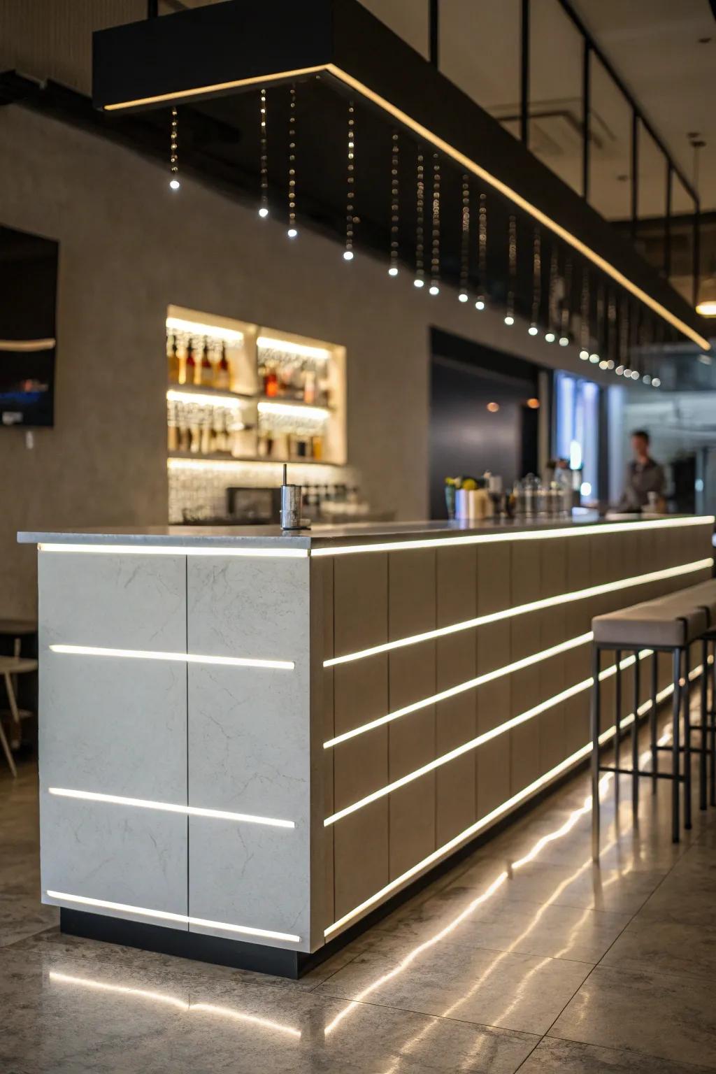 Simple light strips deliver a refined, contemporary look.
