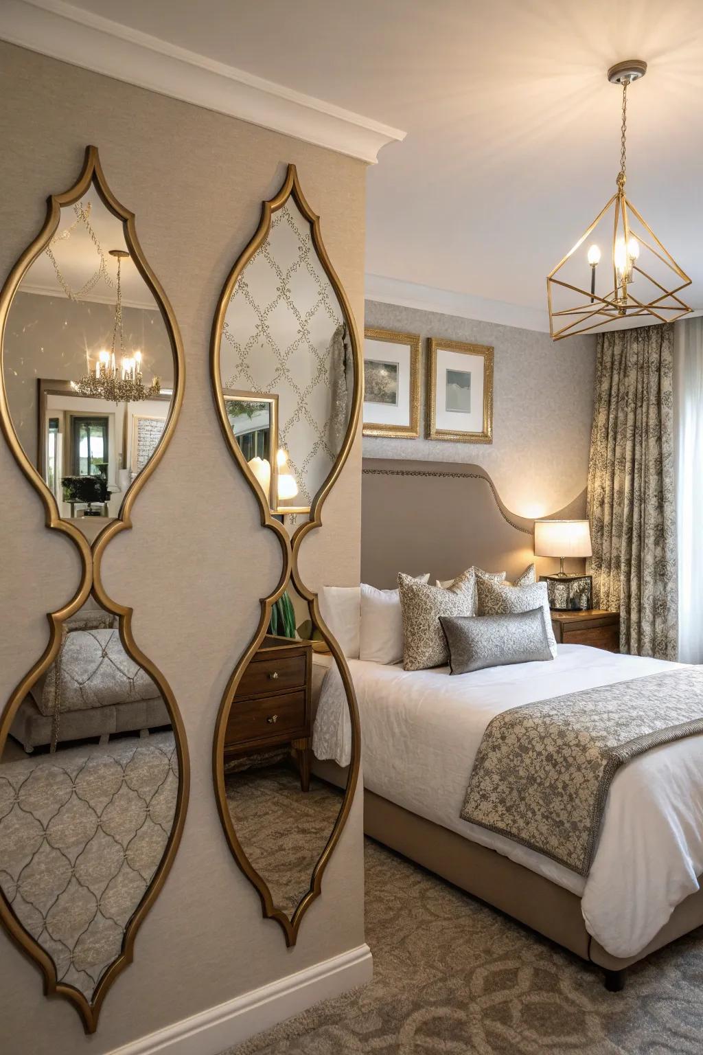 Accent mirrors in unique shapes function as striking pieces of art.