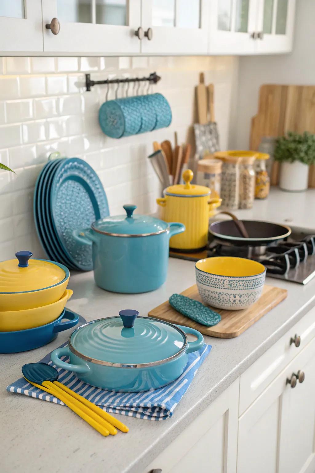 Hues-synchronized culinary gear preserves the motif in a consistent and chic manner.