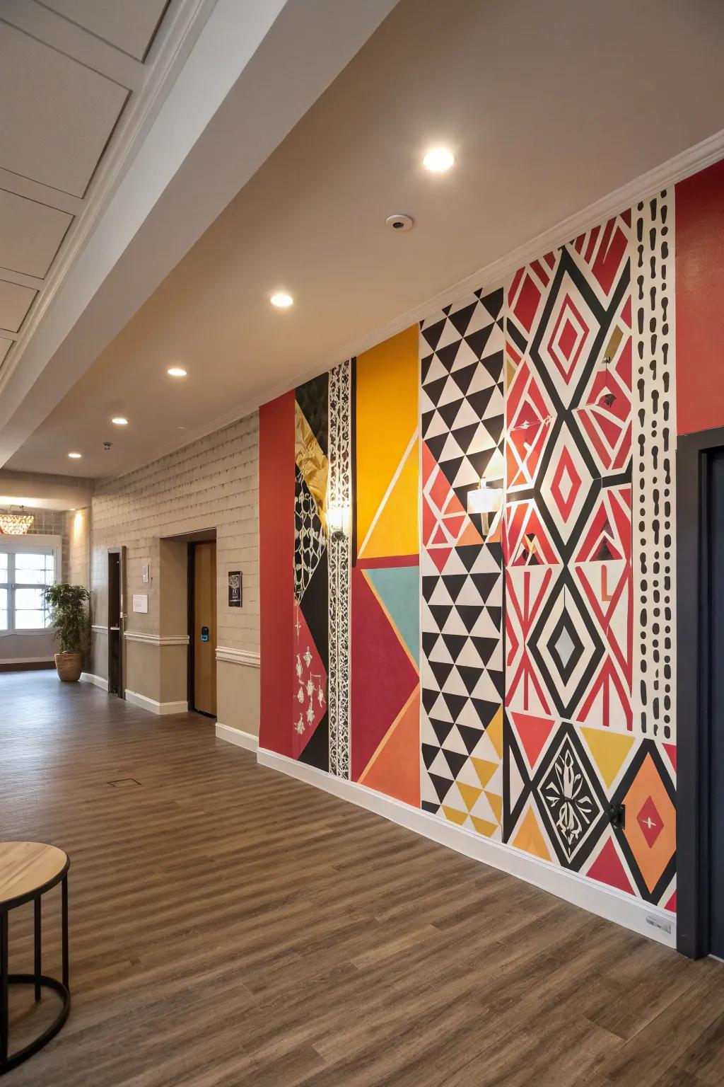 A feature wall makes an assertive statement in this modern entrance hall.