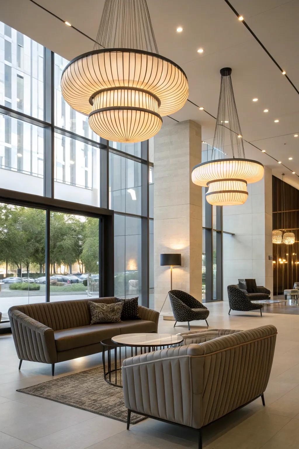 A contemporary interior featuring innovative illumination installations.