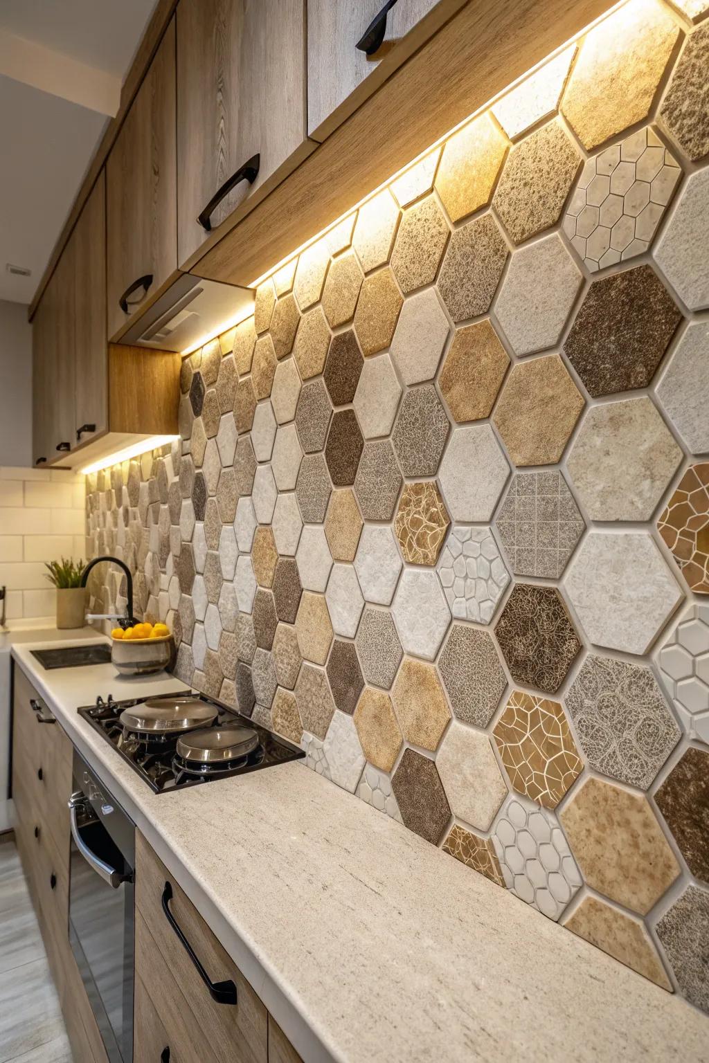 Multi-sided panels add a geometric twist to modern kitchens.