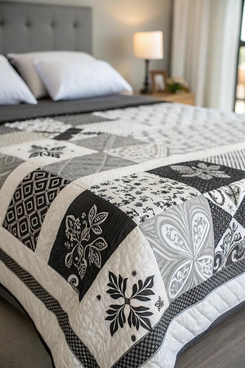 Monochromatic quilts usher in enduring elegance to any backdrop.
