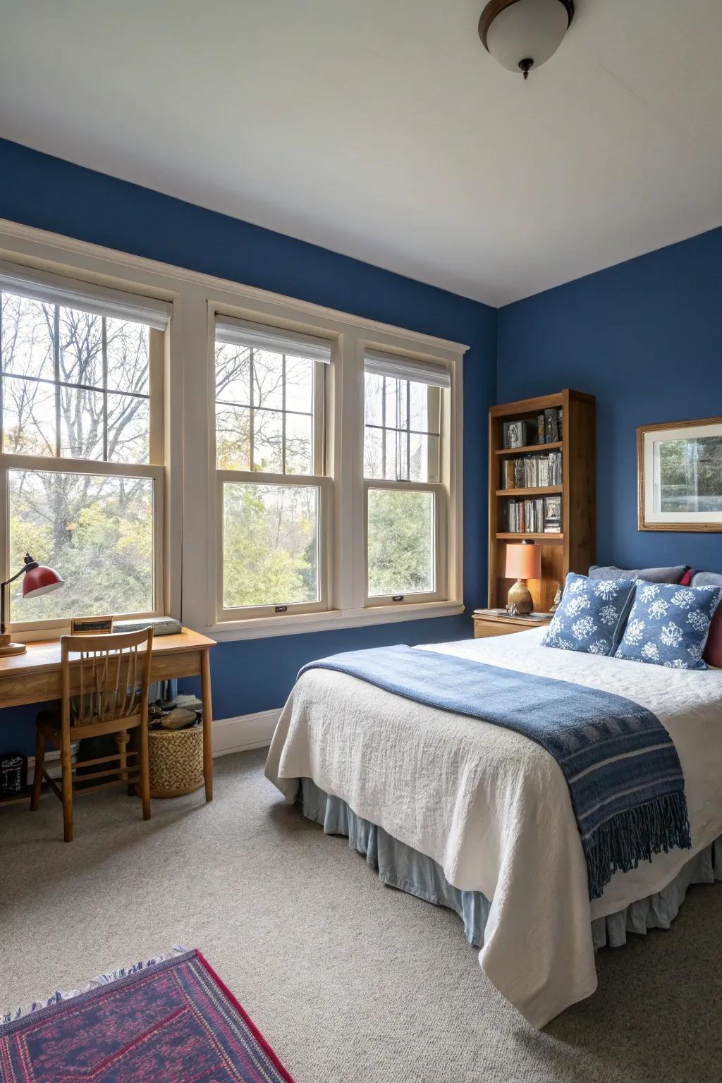 Natural illumination enhances the depth and mood of the regal blue motif.