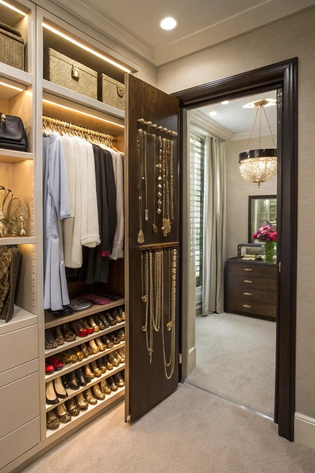 Hidden displays keep jewelry organized and protected from view.