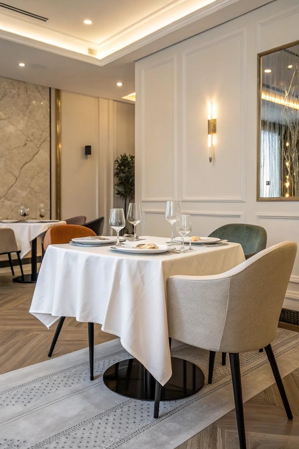 A simple light tablecloth offers a timeless elegance.