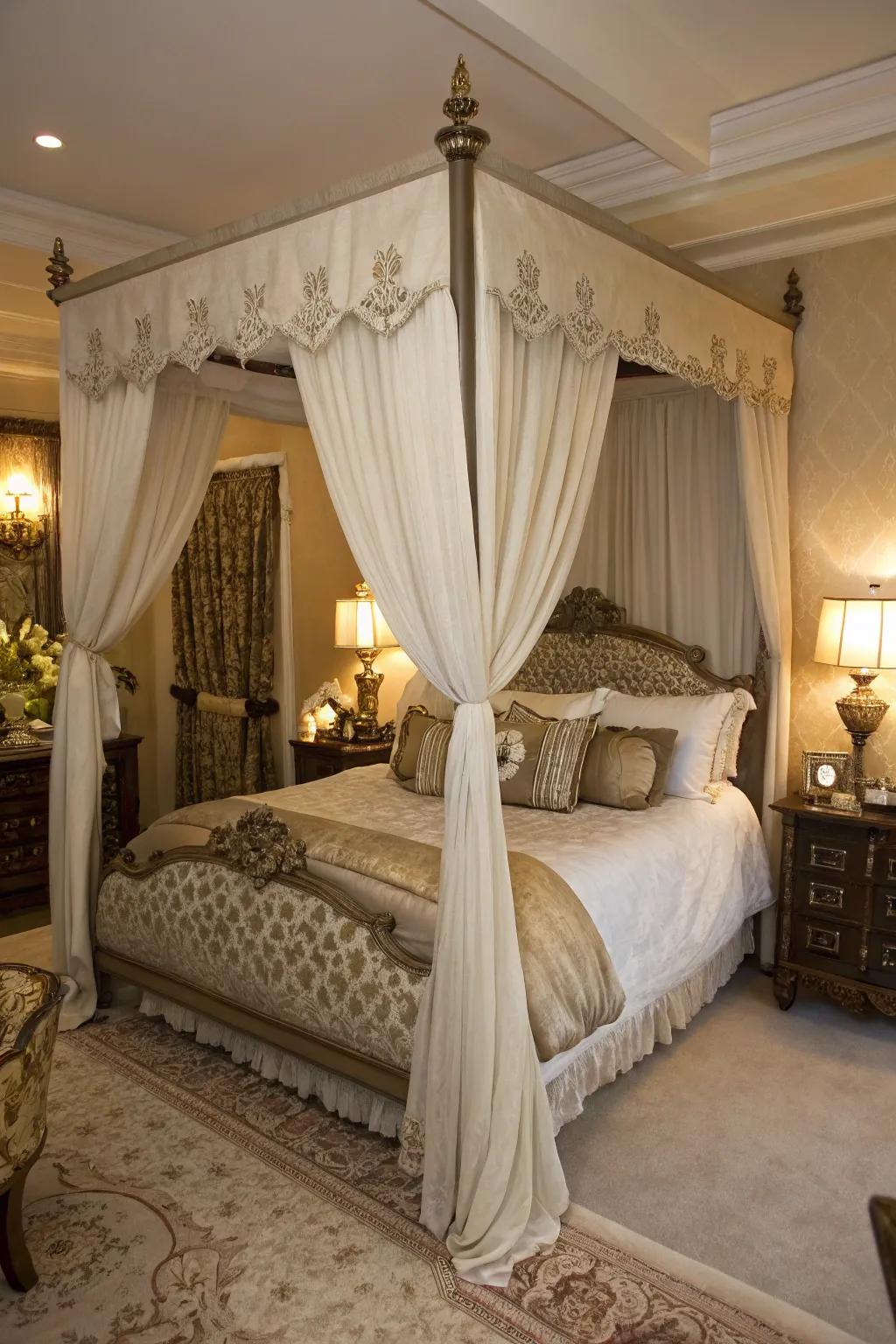 A canopy bed showcases elegance and timeless appeal.