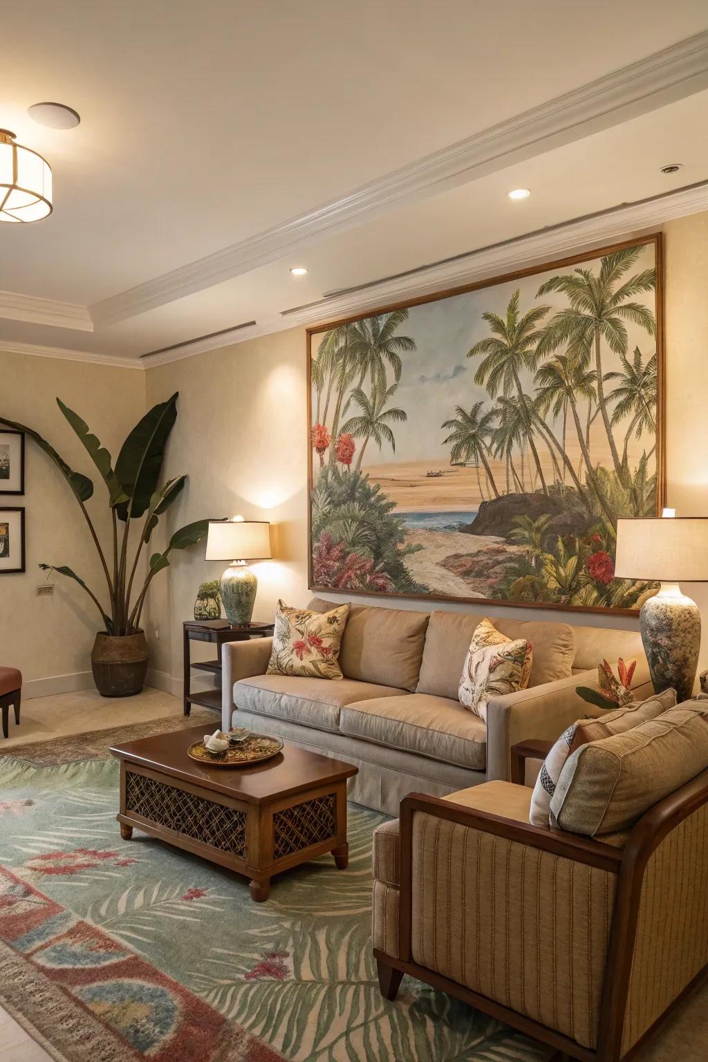 A striking piece of art serves as the room's point of interest.