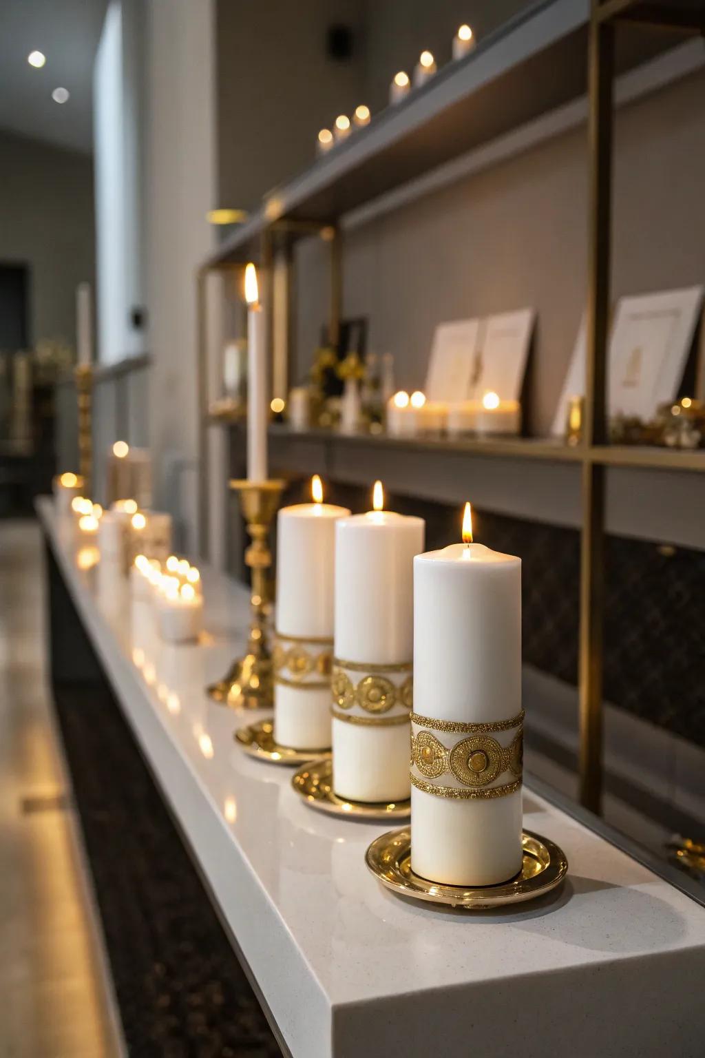 Wax lights that emanate a cozy and luxurious glow.