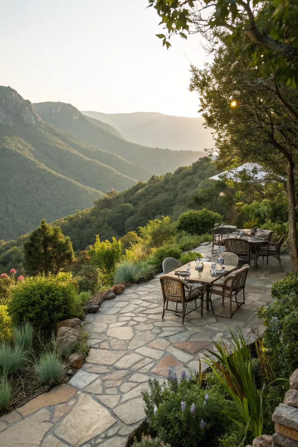 A welcoming stone terrace perfect for dining and relaxing outdoors.