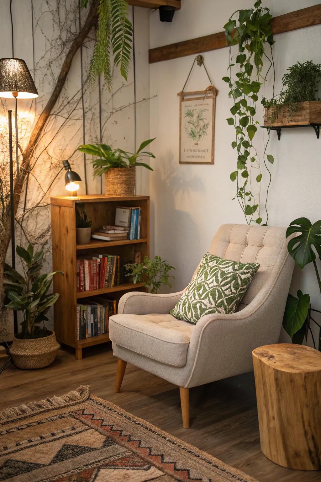 A cozy reading alcove offers the perfect setting for unwinding with a captivating book.