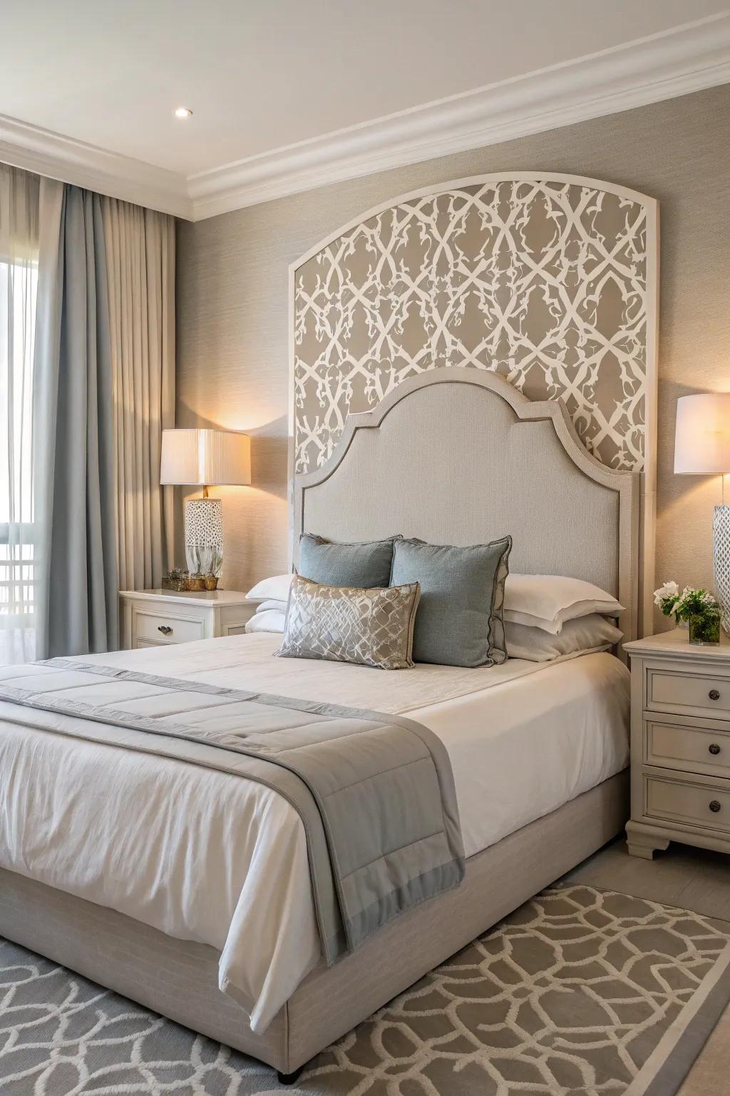 An eye-catching accent lends character to a neutral bedroom.