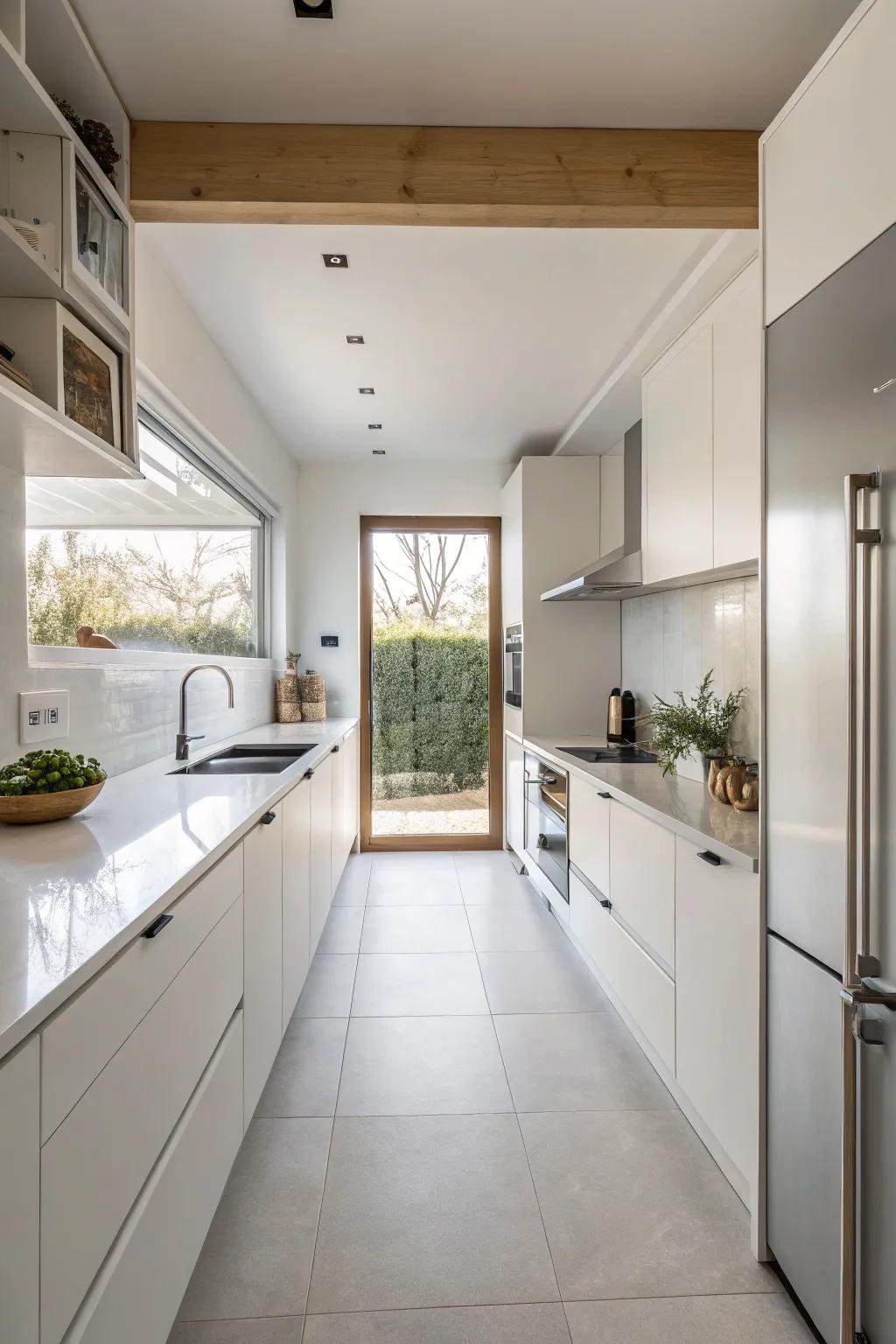 A streamlined cooking area showcasing a pristine and tidy aesthetic.