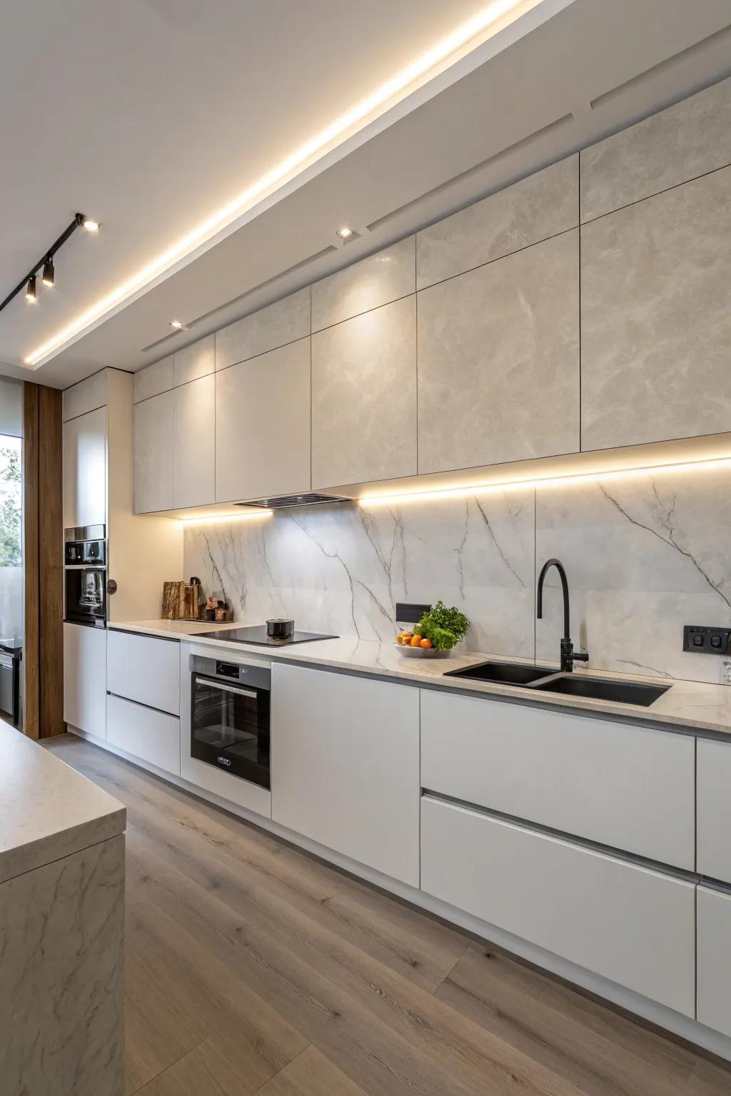 Solid layer backsplashes offer a uniform and modern aesthetic.