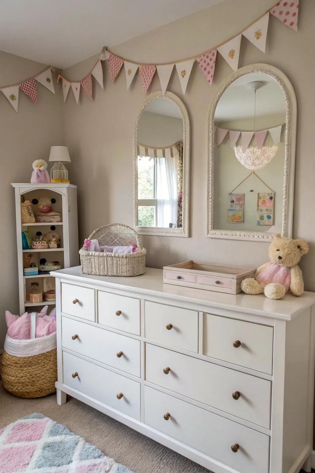 Paired reflectors add balance and harmony to this nursery.