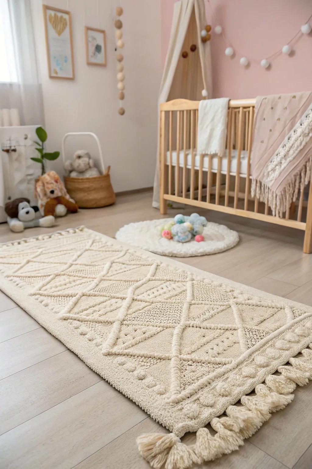 Textured floor coverings add depth and intrigue to the nursery.