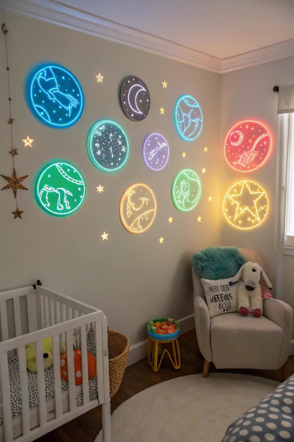 Zodiac-inspired art adds a mystical touch.