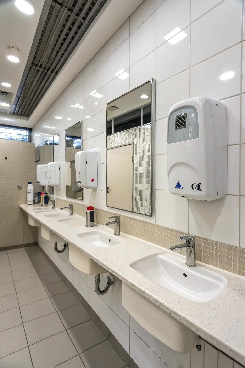 Automatic dispensers enhance hygiene and convenience in the office bathroom.