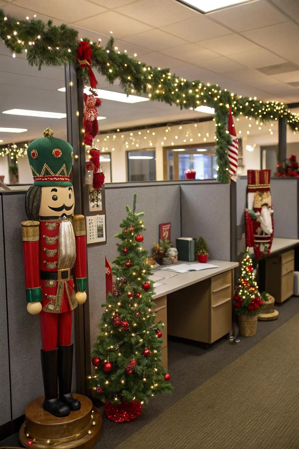 Toy soldier figures impart a quintessential Yule allure.