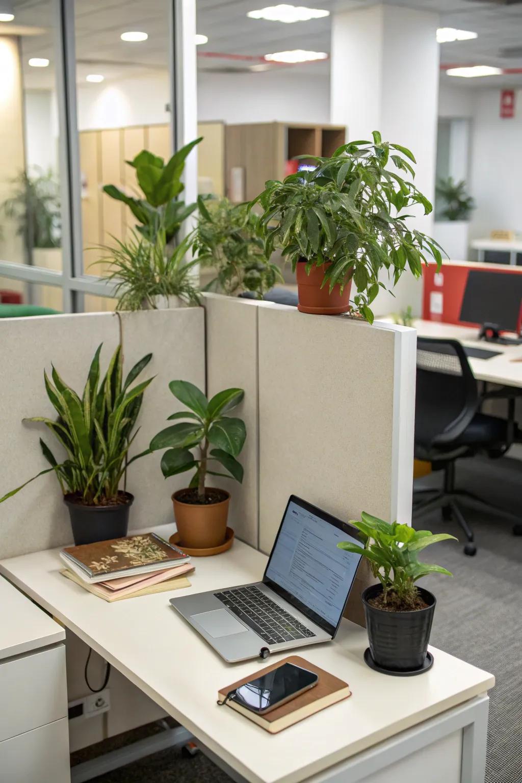 Add greenery to your workspace for a touch of nature.