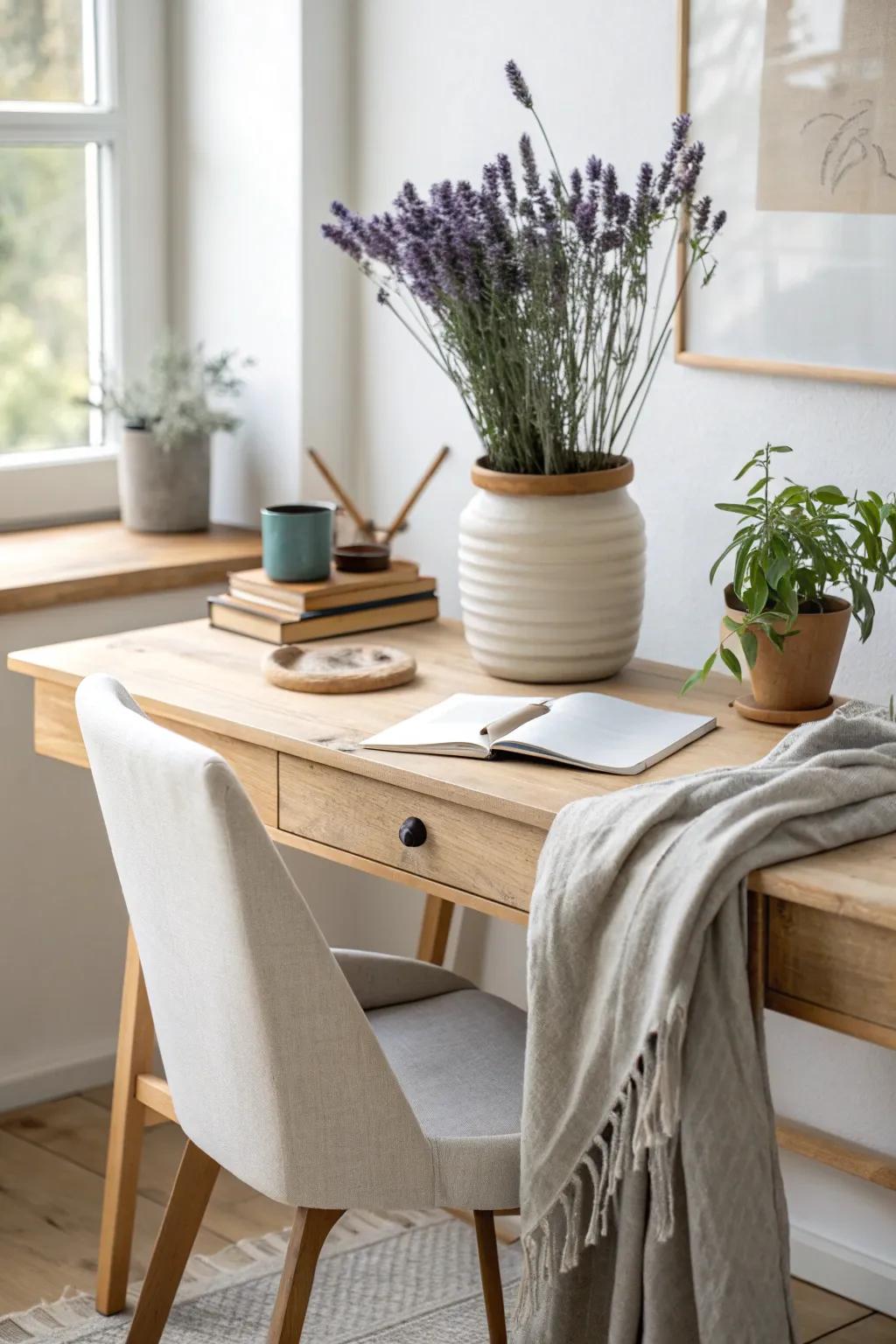 Improve your workday with the soothing aroma of violet herb, bringing serenity to your office. 🌸 #Lavender #CalmingOffice