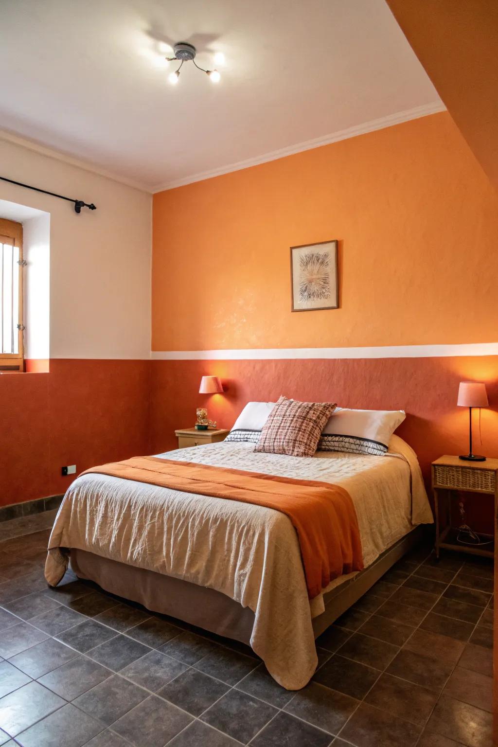 Walls featuring two tones instill both profundity and playfulness throughout the space.