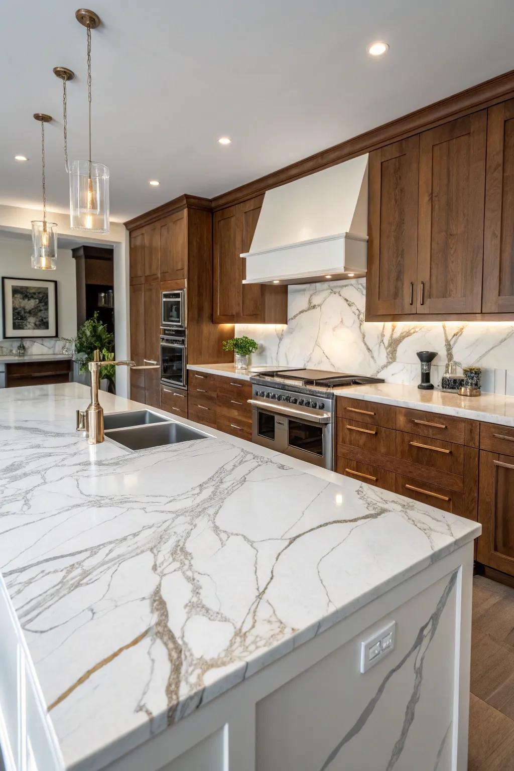 Natural stone introduces a lavish yet organic element to the kitchen.