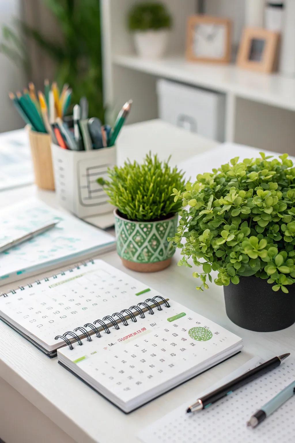 Greenery introduces a refreshing atmosphere to your study setting.