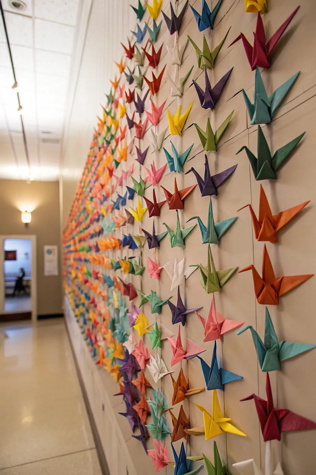 Assemblages of cranes crafting surface art.