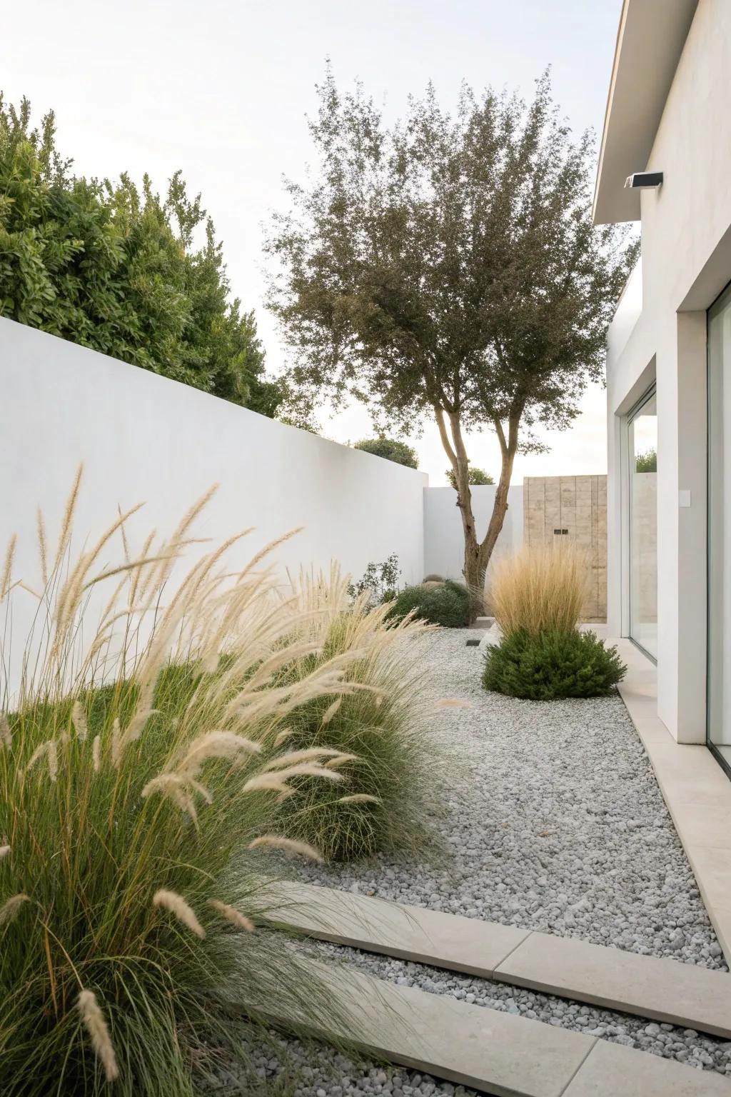 Minimalist landscape design with a single type of decorative turf.