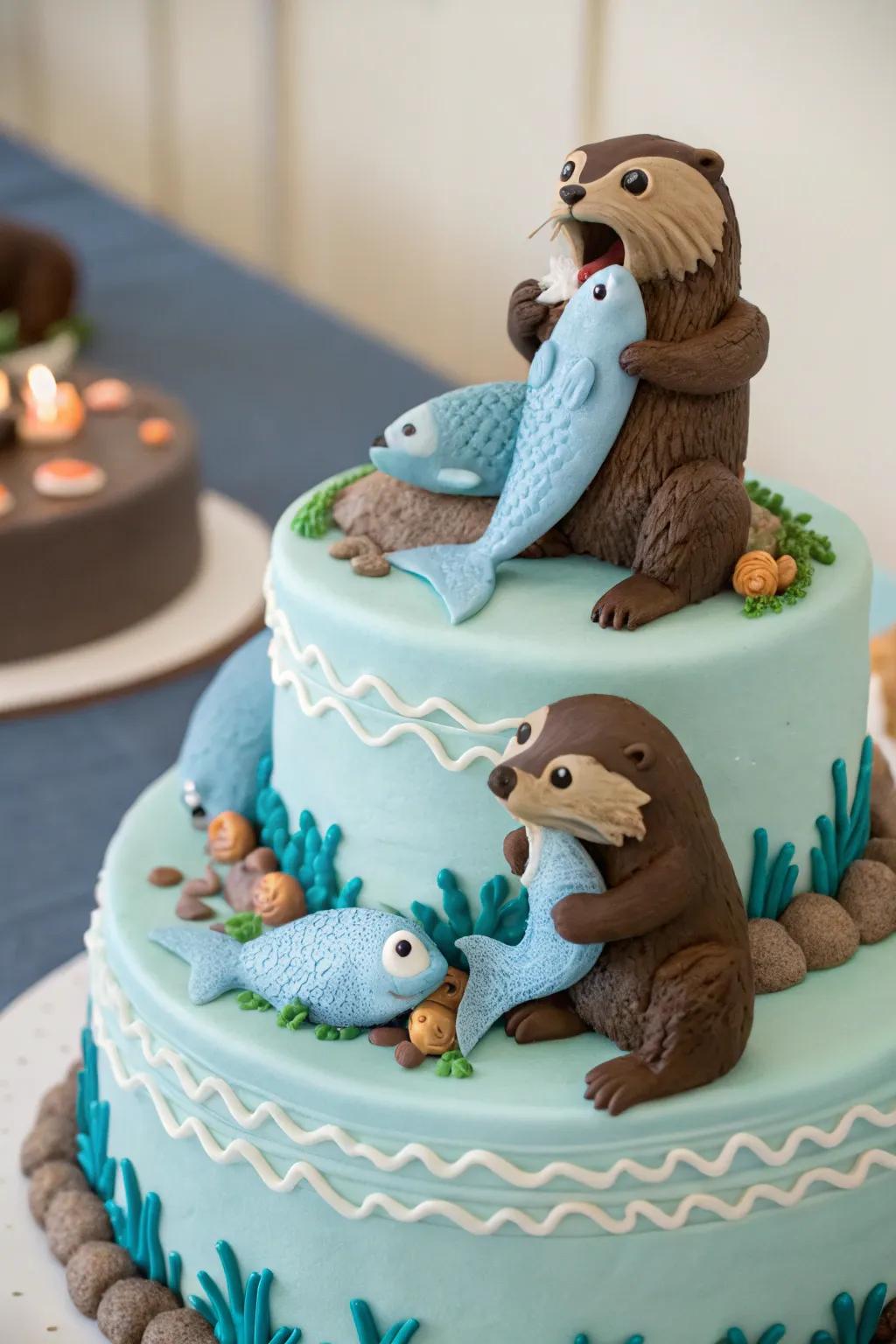 Merge river critters and aquatic creatures for a spirited dessert motif.
