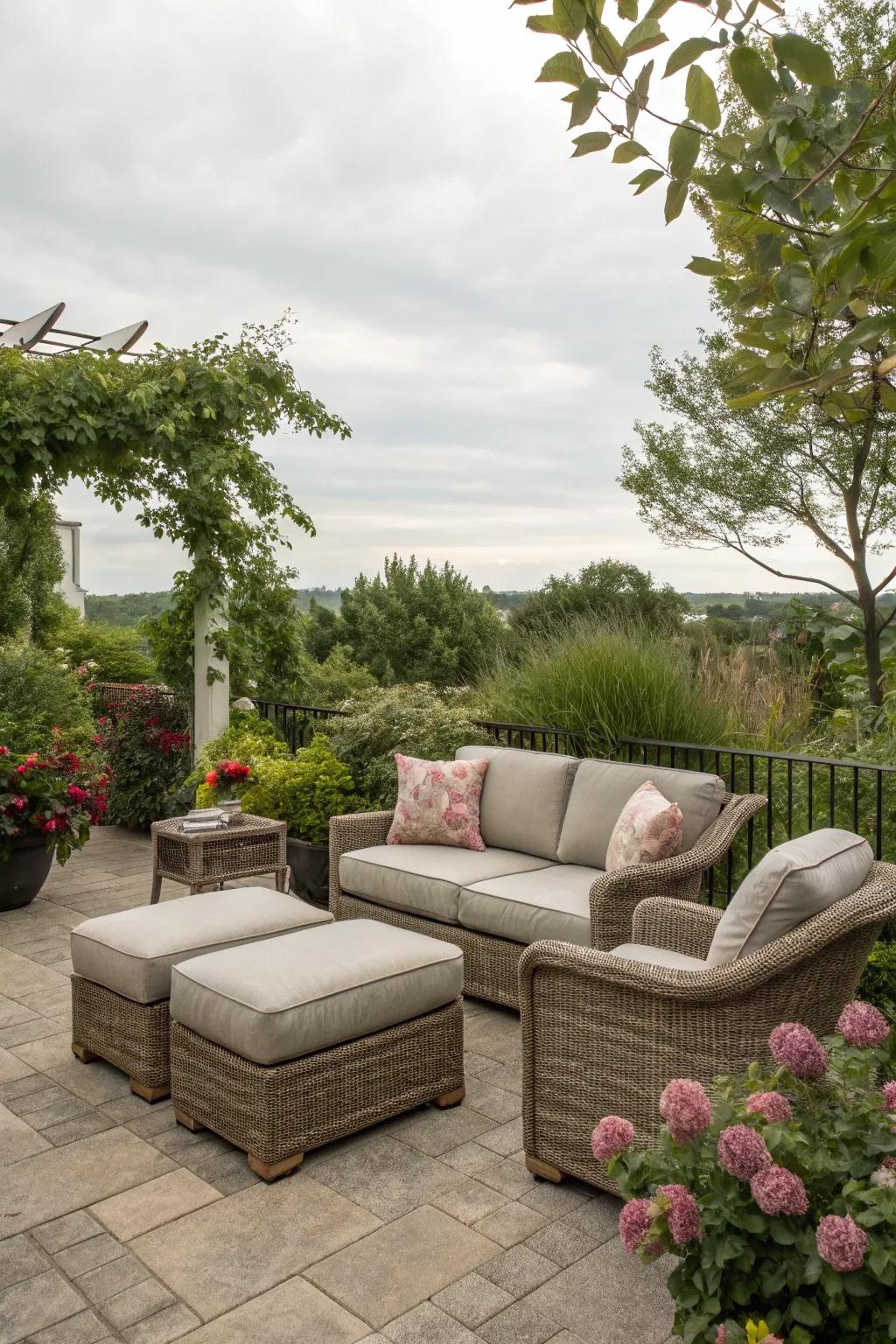 An outdoor ottoman elevates the opulence of patio spaces.