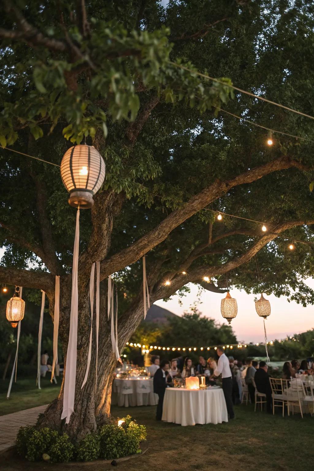 Tree adornment injects a whimsical and startling element.