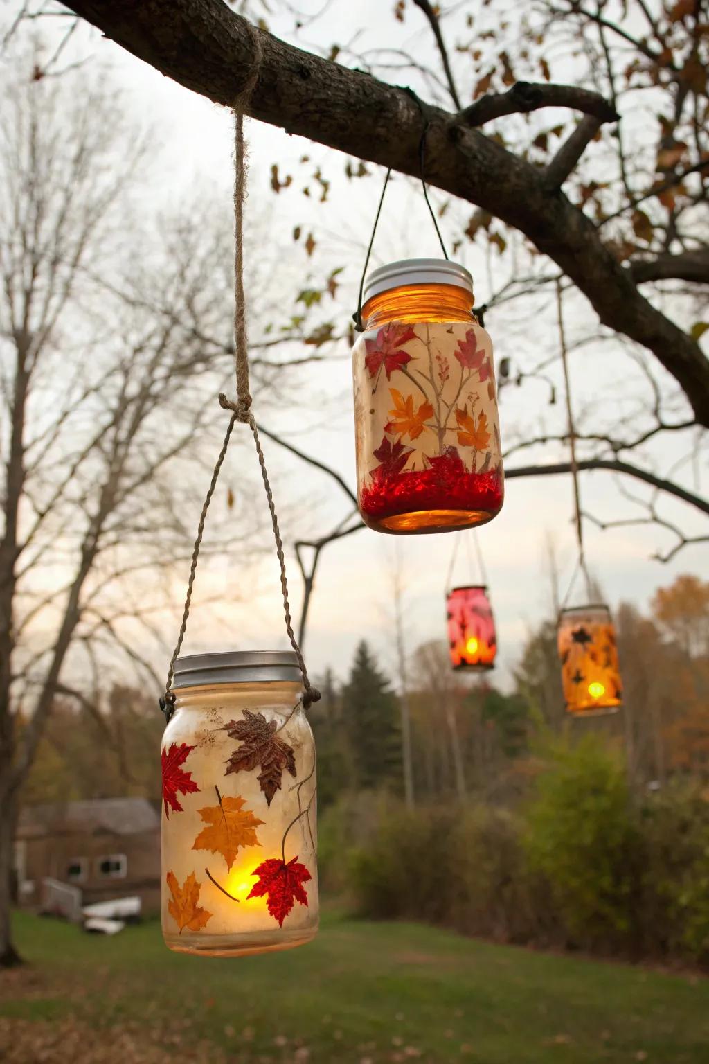 Handmade glass jar candle stands inject a warm glow to your outdoor space.