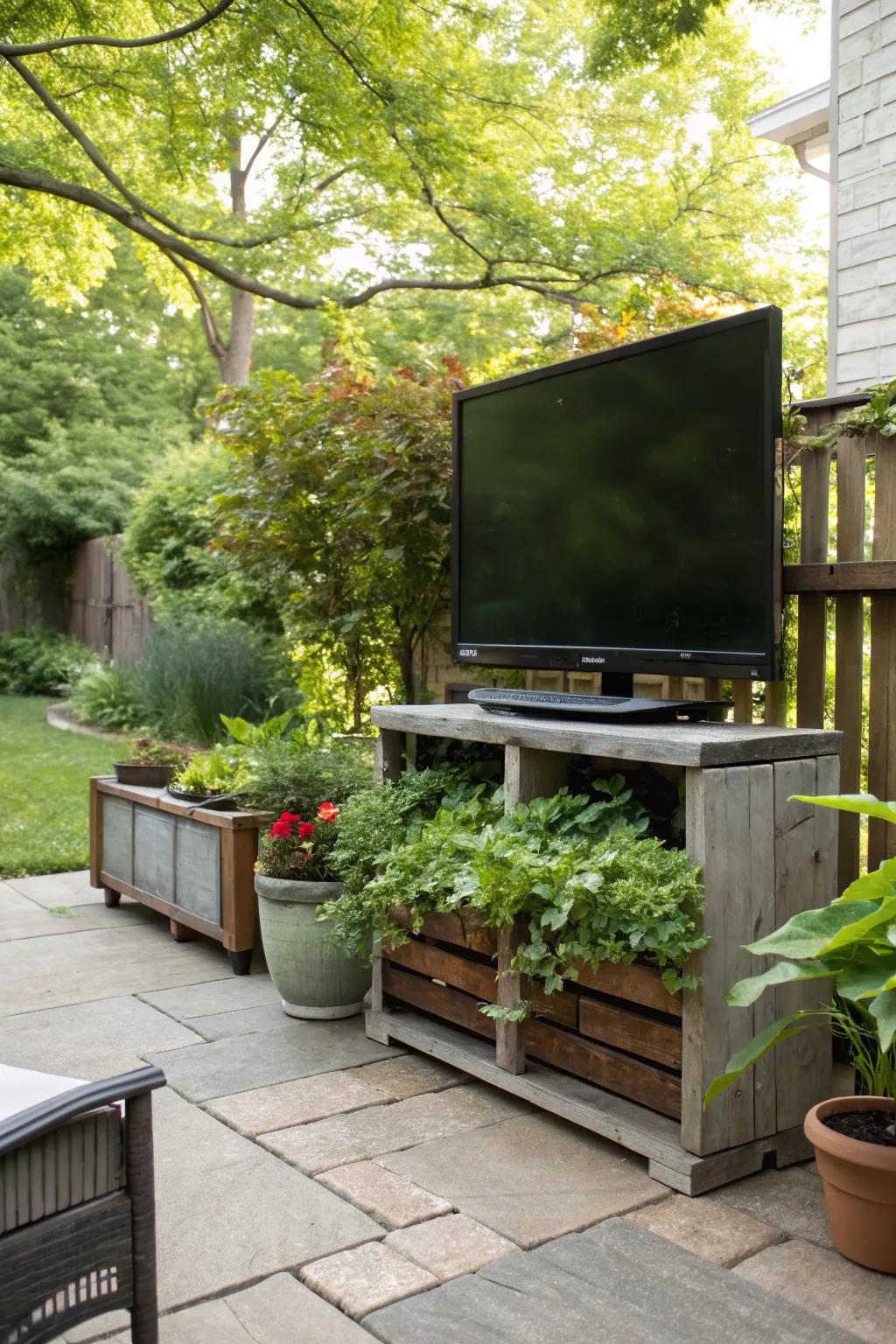 A visuals stand that blends with nature's beauty.