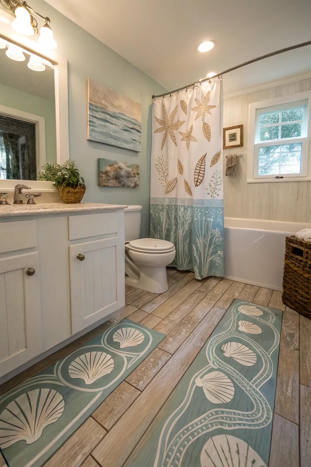Natural motifs conjure a soothing, outdoor-evoking atmosphere.