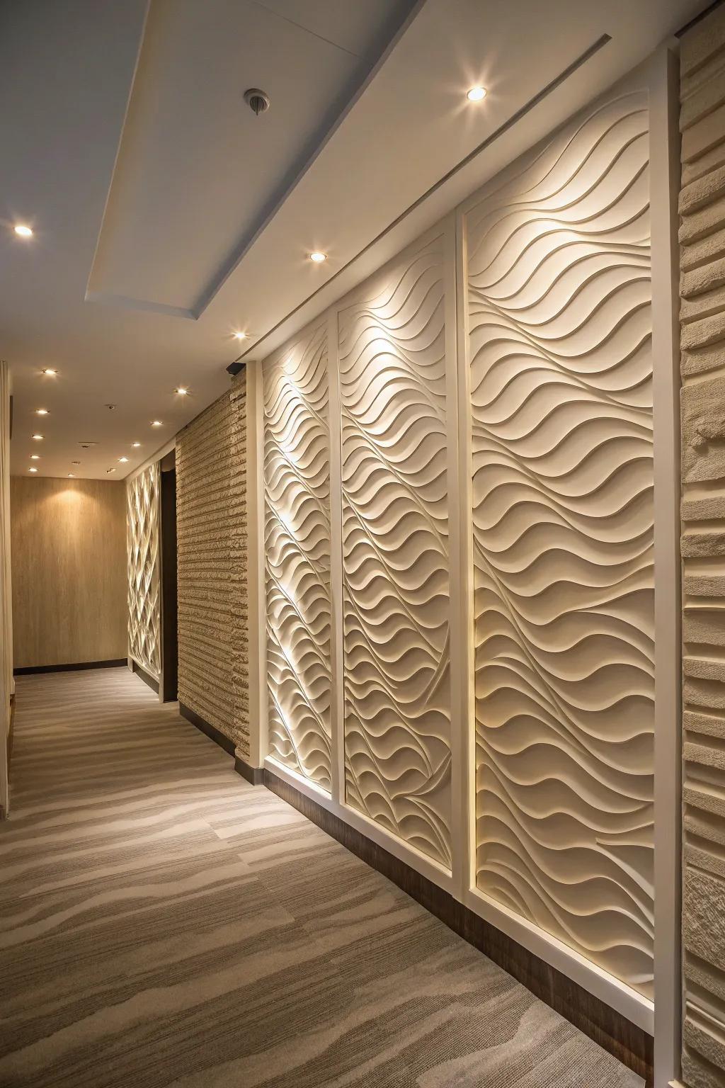 Room featuring calming wave-textured board designs.