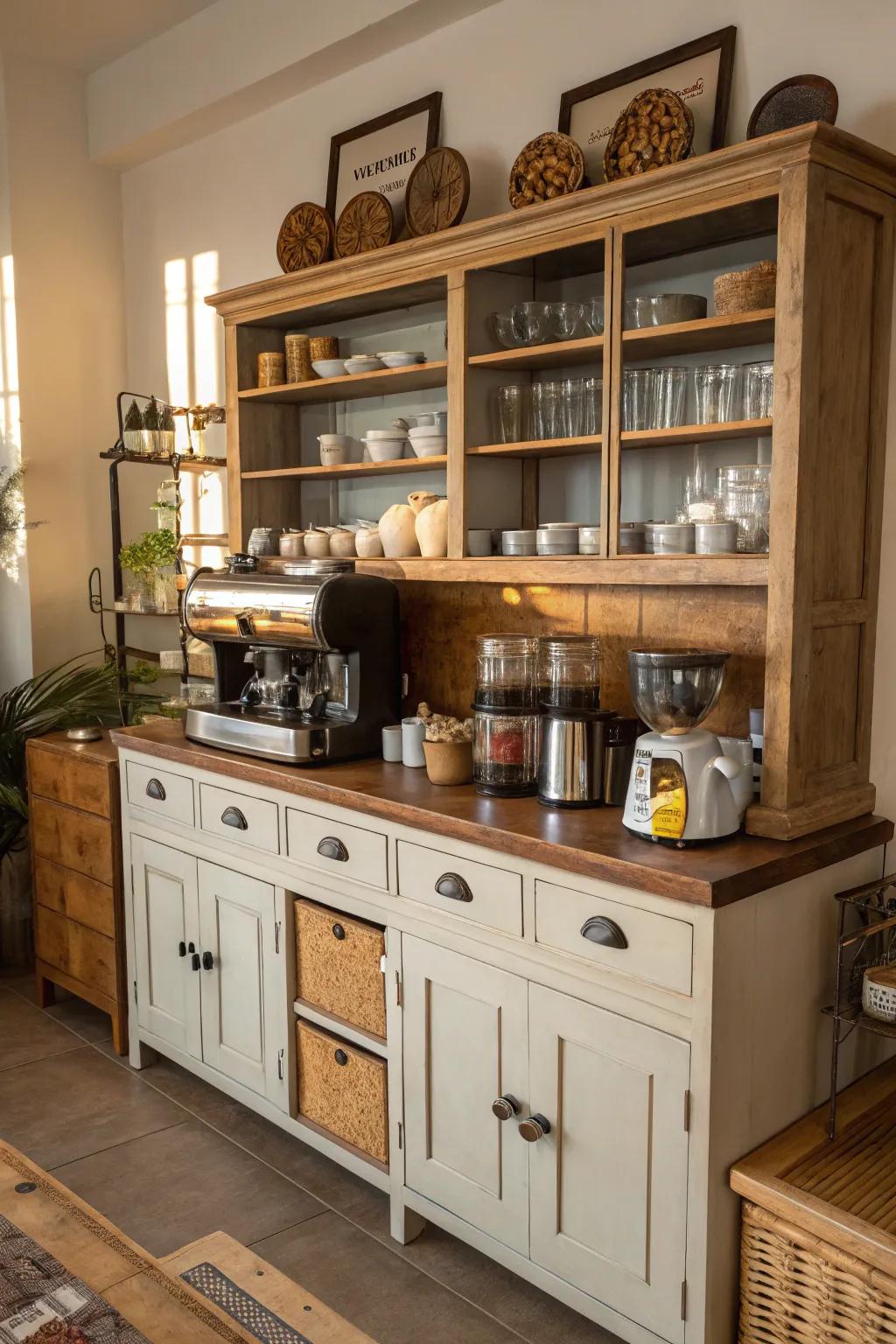 Classic home furniture contributes appeal and personality to your coffee bar.