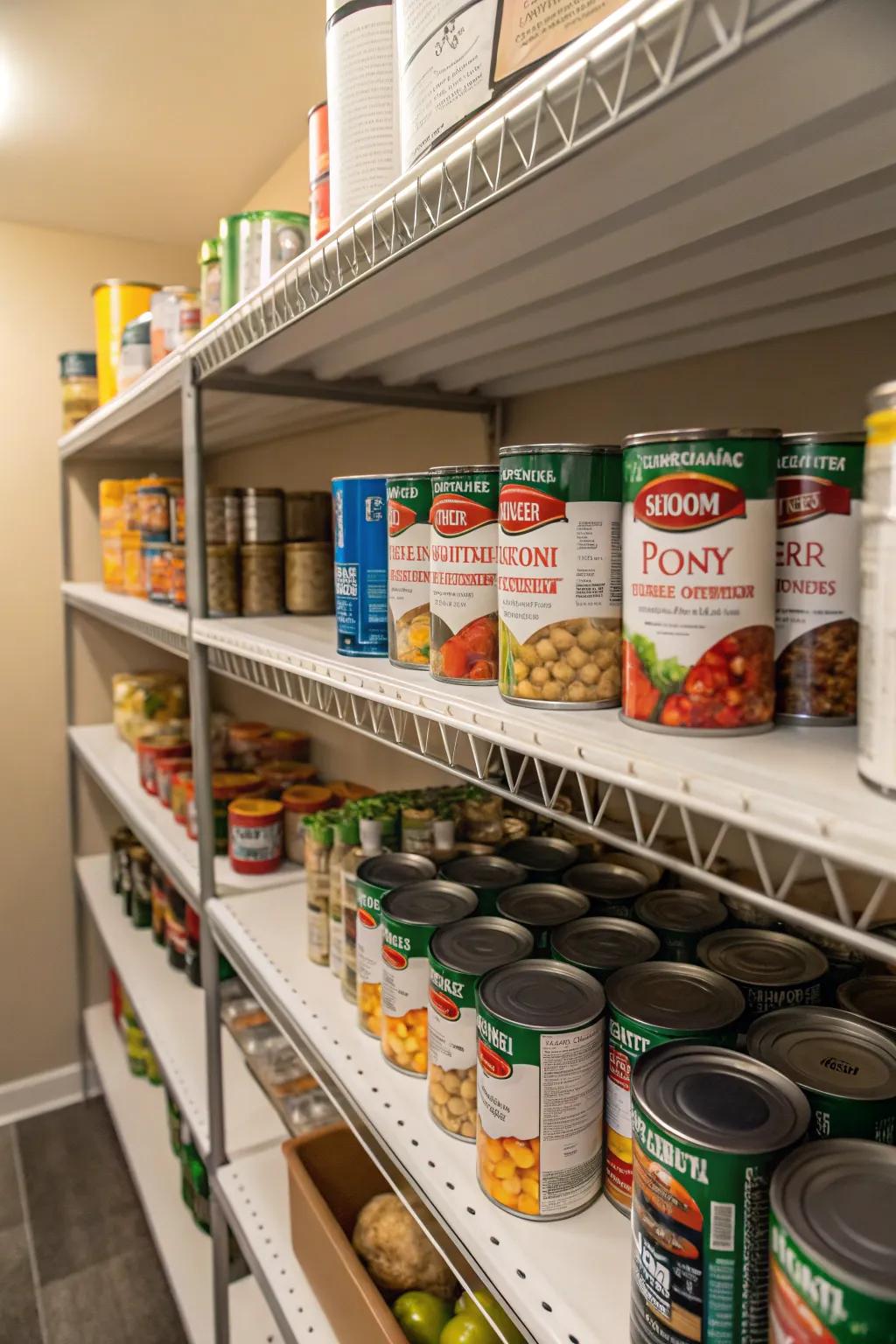 Shelf elevators in a pantry construct additional storage area and improve arrangement.