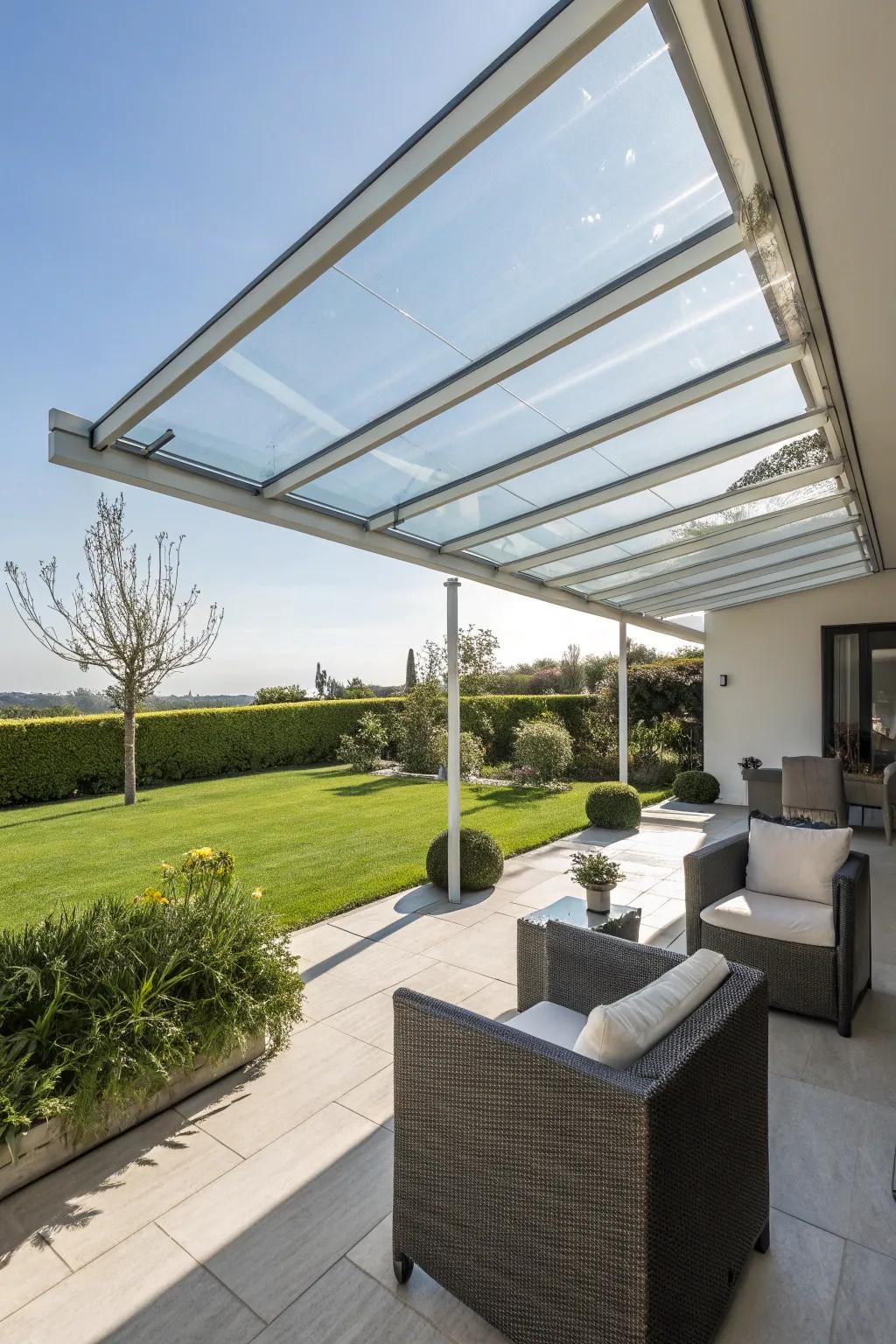 Crystal coverings blend modern style with practical light and weather protection.