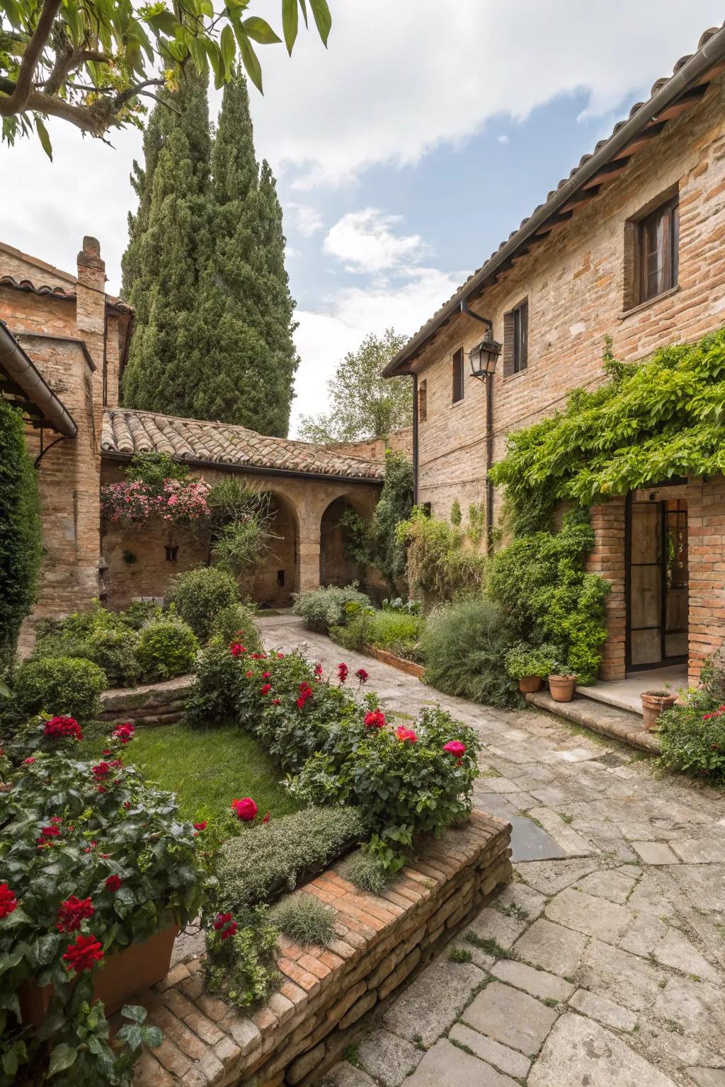 Natural stone and brickwork add rustic charm to this garden.
